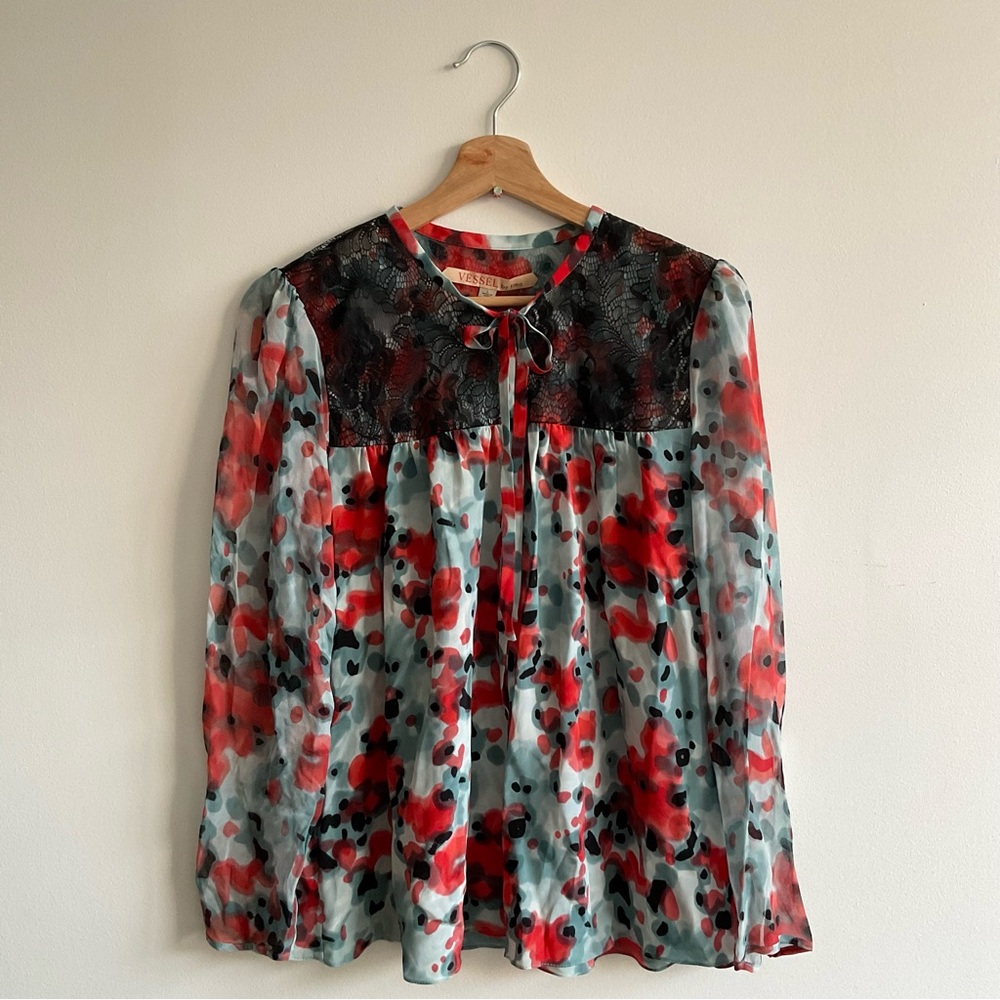 NWT Vessel by Timo | 100% Silk Floral Long Sleeve Blouse | L